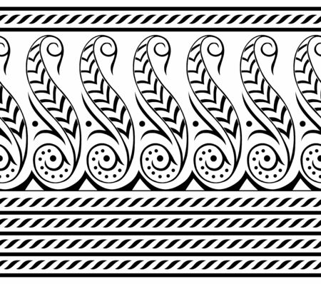 Seamless black and white tribal floral borderのイラスト素材