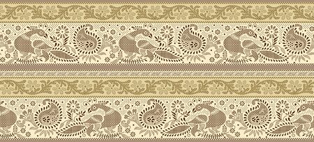 Seamless peacock border with traditional Asian design elementsの写真素材