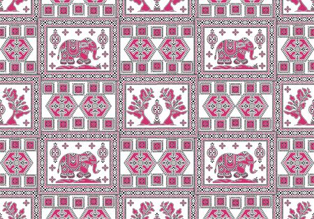 Seamless elephant border with traditional Asian design elementsの写真素材