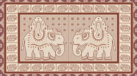 Seamless elephant pattern with traditional Asian design elementsの写真素材