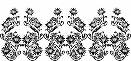 Seamless black and white floral borderのイラスト素材