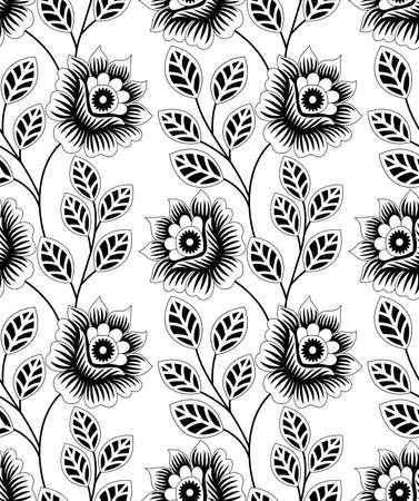 Black and white rose flower pattern designのイラスト素材
