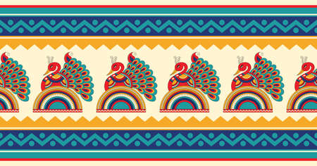 Seamless colorful traditional Asian peacock border designのイラスト素材