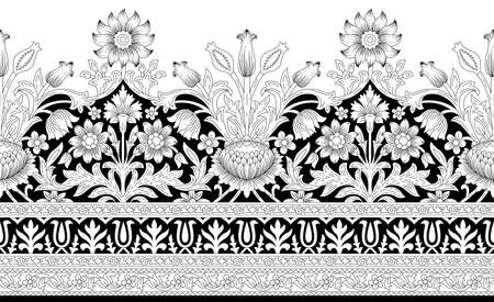 Black and white vintage floral border designのイラスト素材