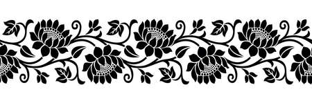 Traditional seamless Asian lotus flower borderのイラスト素材