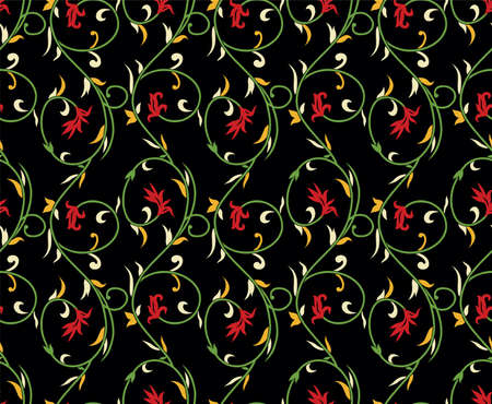 Seamless colorful floral pattern on black backgroundのイラスト素材