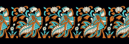 Border design with bird and flowerのイラスト素材