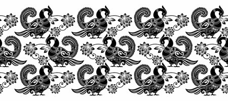 Artistic peacock with flower border designのイラスト素材