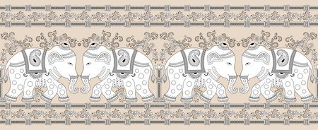 Traditional vector Asian elephant border designのイラスト素材