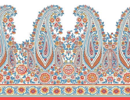 Seamless paisley border design on white backgroundの写真素材
