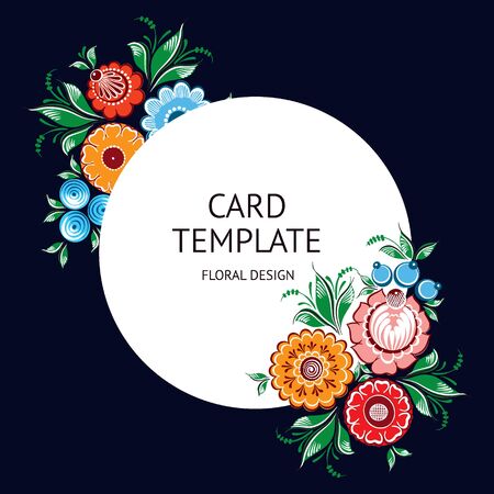 Card template with floral russian traditional ethnic ornamentのイラスト素材