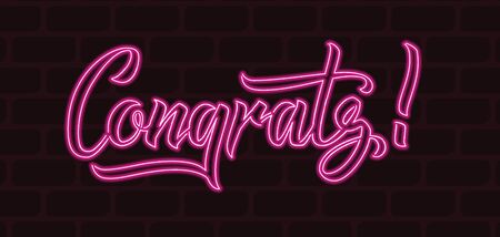 Congrats hand written lettering with neon light on dark background.  Celebration illustration for your card designのイラスト素材