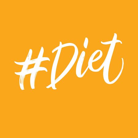 Diet hand written lettering word. Healthy food design on orange backgroundのイラスト素材