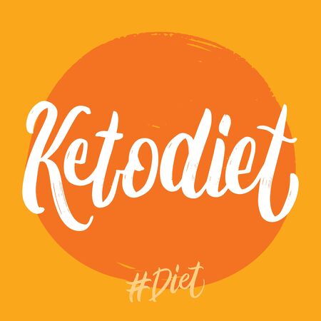 Diet hand written lettering words: ketodiet. Healthy food design on orange backgroundのイラスト素材