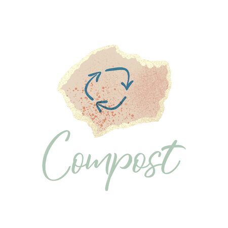 Paper to compost. Organic waste theme. Illustration for home food processing and compost, organic waste, zero waste, environmental problem.のイラスト素材