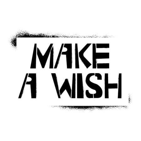 Make a Wish stencil lettering in frame. Spray paint graffiti on white background. Design templates for greeting cards, overlays, postersのイラスト素材