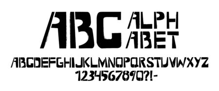 Stencil typeface with spray texture. Painted vector uppercase characters on white background. Typography alphabet for your designs: logo, typeface, cardのイラスト素材
