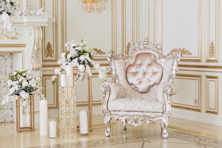 Luxurious vintage interior with fireplace in the aristocratic style
