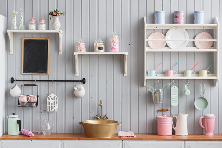 beautiful house, interior, view of the kitchen.の写真素材