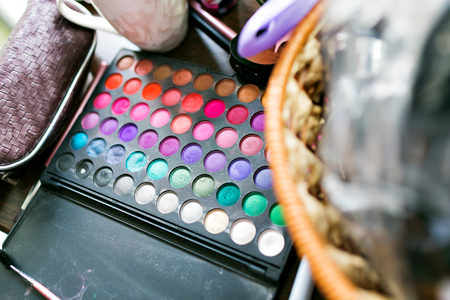 Closeup of a professional makeup kit, different colorsの写真素材