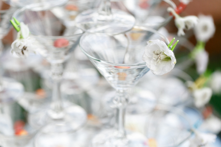 Champagne tower ready to spill alcoholの写真素材