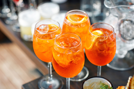 Aperol spritz cocktail in misted glass, selective focusの写真素材