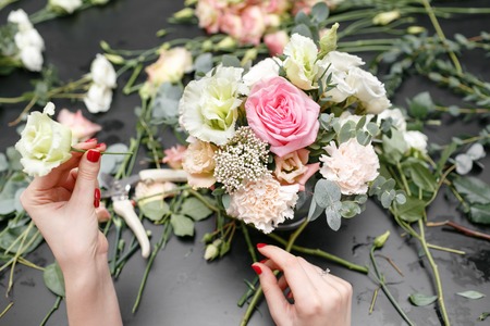 Master class on making bouquets. Spring bouquet. Learning flower arranging, making beautiful...