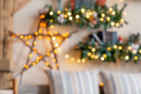 Christmas morning in the bright living room. background room decorated for Christmas.の写真素材