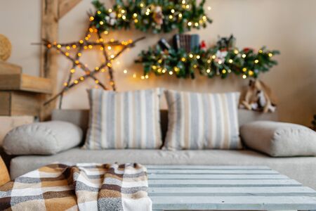 Christmas morning in the bright living room. background room decorated for Christmas.の写真素材