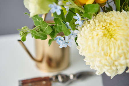 Bouquet 012. Finished flower arrangement in a vase for home. Flowers bunch, set for interior. Fresh cut flowers for decoration home. European floral shop. Delivery fresh cut flower.の写真素材