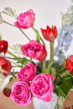 Bouquet 016. Finished flower arrangement in a vase for home. Flowers bunch, set for interior. Fresh cut flowers for decoration home. European floral shop. Delivery fresh cut flower.の写真素材