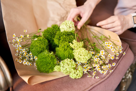 Flowers bunch, set for home. Fresh cut flowers for decoration home. European floral shop. Delivery fresh cut flower.の写真素材