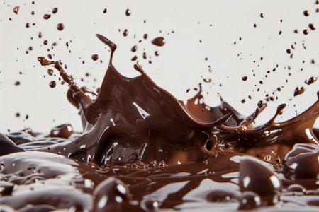 Splashes of chocolate. Chocolate bar is poured into melted chocolate pileの素材
