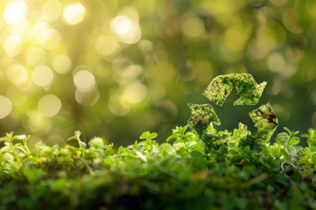 A plantthemed recycling symbol surrounded by lush green leavesの素材