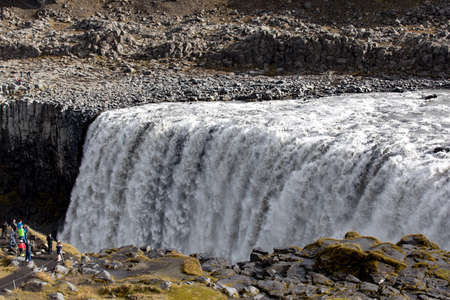 Dettifoss is the most powerful waterfall in Europe. Huge streams of water falling down from a cliff....