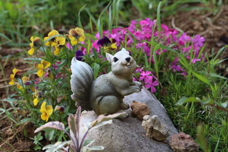 Garden decoration in the form of squirrelsの写真素材