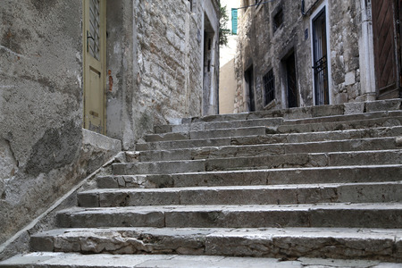 Sibenik  Tourist city by the Adriatic Sea - Sibenik, Croatia. The old stones, narrow street and stairs.の写真素材