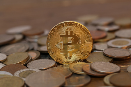 Bitcoin. Physical bit coin. Digital currency. Crypto currency.の写真素材