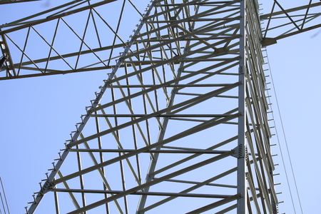 Transmission line on blue sky background