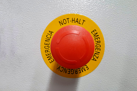 Red button. Red button / Text: Emergency stop.