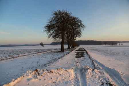 Winter landscape. Winter landscape with snowy fields.の写真素材