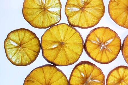Orange slices on a saucerの写真素材