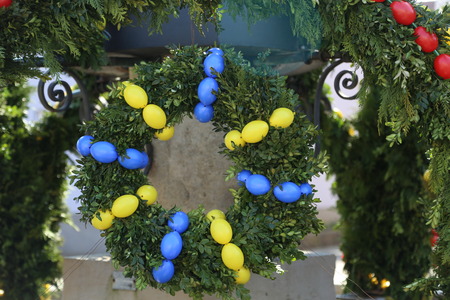 Fountain decorated easter eggs / Well decorated easter eggsの写真素材