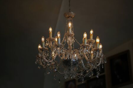 Beautiful chandelier. Beautiful chandelier on the ceiling.の写真素材