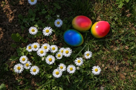 Easter traditions. Compositions with painted Easter eggs.の写真素材