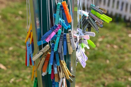 The Clothespins to hang out on a clotheslineの写真素材