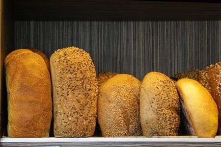 Fresh bread on display in storefront.