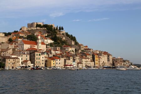 The bay and town of Sibenik, Croatia.の写真素材