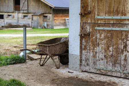 A wooden shed on a farm plot in the village.の写真素材