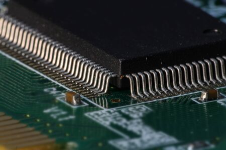Integrated semiconductor microchip microprocessor on circuit board representative of the high tech...
